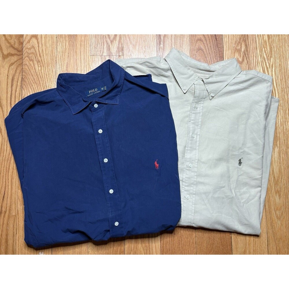 Polo Ralph Lauren Button Up Shirt Lot of 2 Solid Men's 3XL Tall Navy Blue Beige